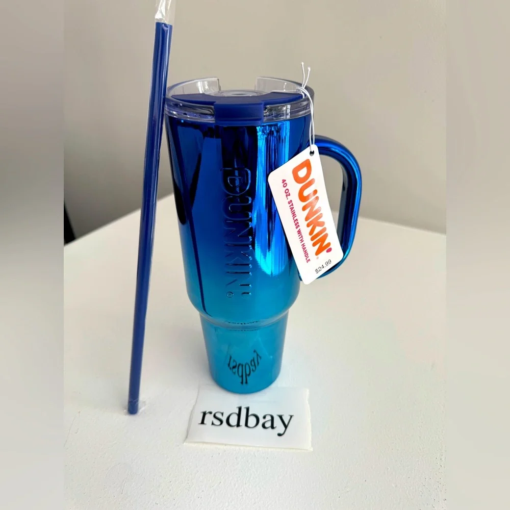 RARE! 2024 Dunkin’ 40z Metallic Blue Stainless Steel Tumbler - NWT - Picture 1 of 5